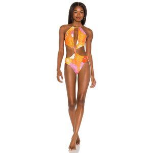 Agua Bendita X REVOLVE Tutti One Piece Bikini Red Funky Blooms Womens Size Large